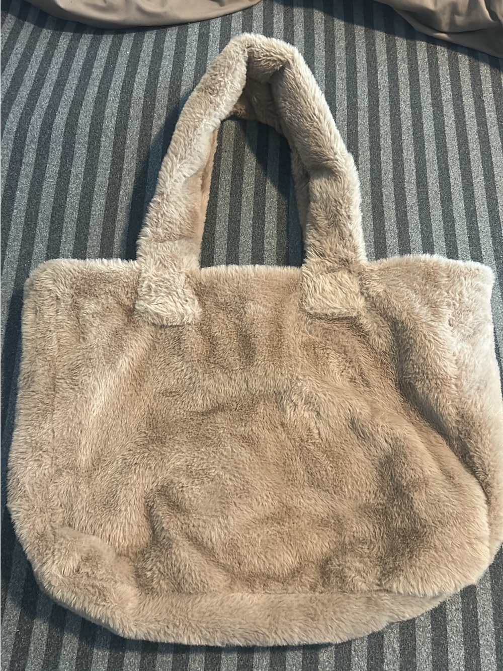 Plush Faux-Fur Tote Bag in Beige